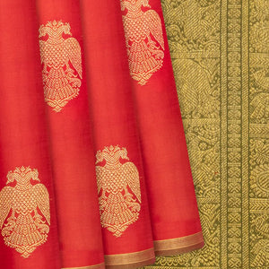 Red Handloom Kanchipuram Silk Saree With Gandaberunda Buttas-Red