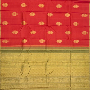 Red Handloom Kanchipuram Silk Saree With Gandaberunda Buttas-Red