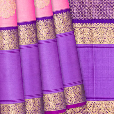 Baby Pink Handloom Kanchipuram Korvai Silk Saree With Zari Buttas-Baby Pink