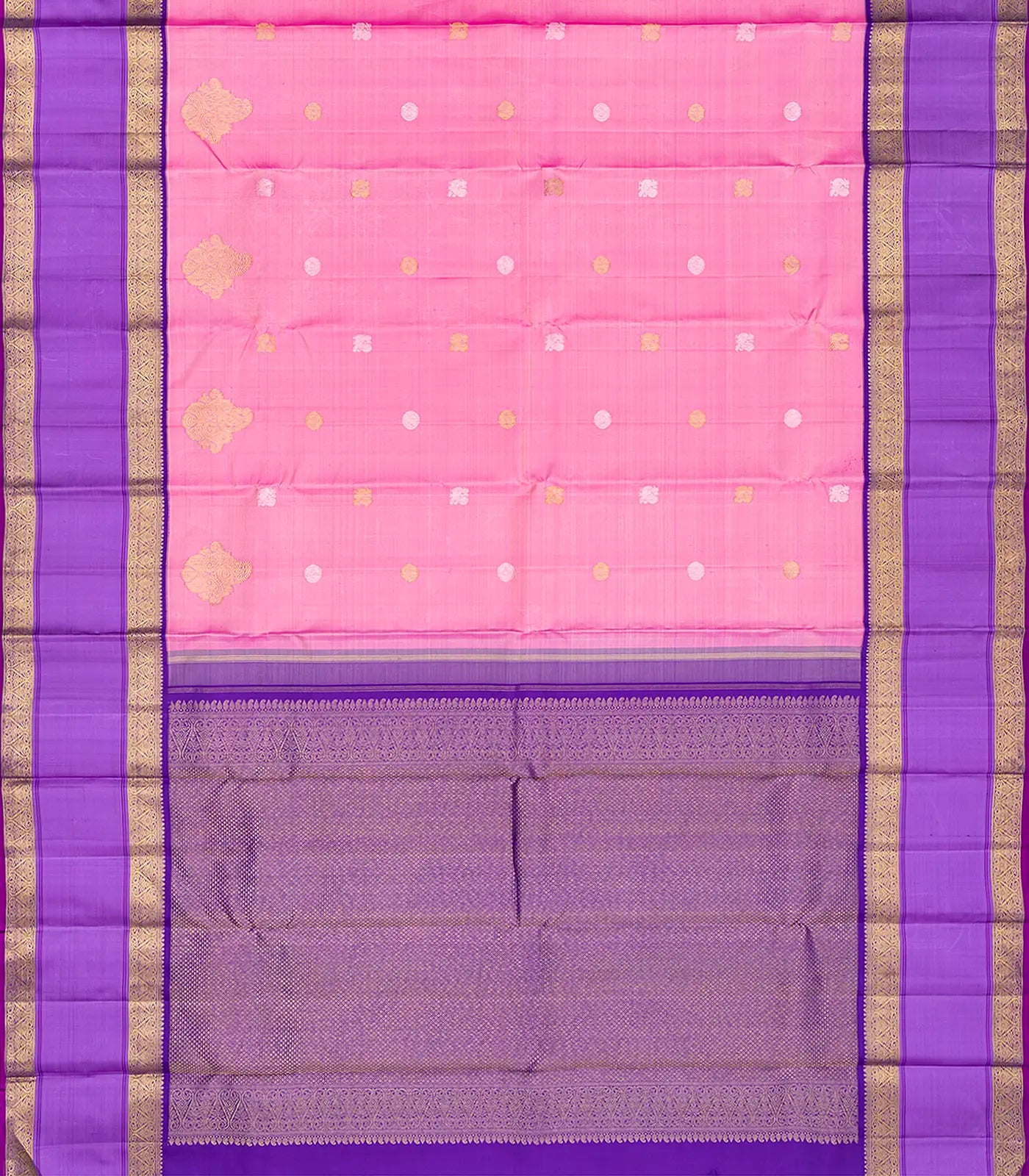 Baby Pink Handloom Kanchipuram Korvai Silk Saree With Zari Buttas-Baby Pink