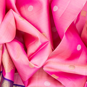 Baby Pink Handloom Kanchipuram Korvai Silk Saree With Zari Buttas-Baby Pink