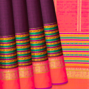 Magenta Handloom Kanchipuram Silk Saree With Contrast Border-Magenta