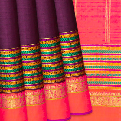 Magenta Handloom Kanchipuram Silk Saree With Contrast Border-Magenta
