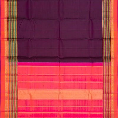 Magenta Handloom Kanchipuram Silk Saree With Contrast Border-Magenta