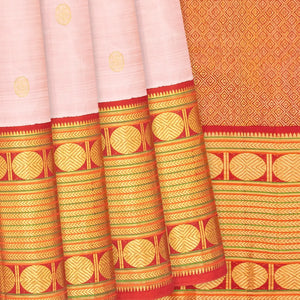 Baby Pink Handloom Kanchipuram Korvai Silk Saree With Annam Buttas-Baby Pink