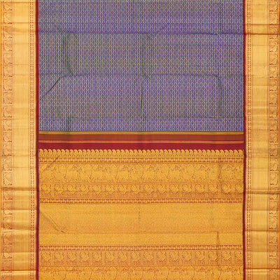 Lilac Handloom Kanchipuram Korvai Silk Saree With Checks-Multi colour