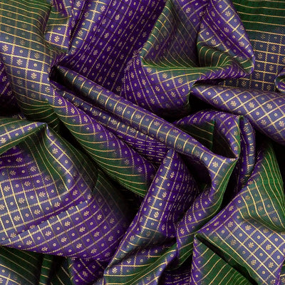 Lilac Handloom Kanchipuram Korvai Silk Saree With Checks-Multi colour