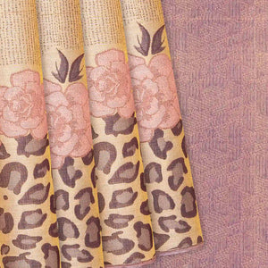 Taupe Handloom Kanchipuram Silk Saree With Abstract Stripes-Taupe