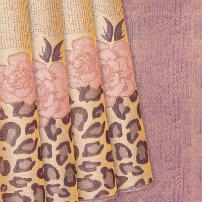 Taupe Handloom Kanchipuram Silk Saree With Abstract Stripes-Taupe