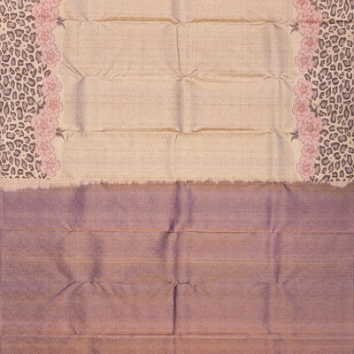 Taupe Handloom Kanchipuram Silk Saree With Abstract Stripes-Taupe