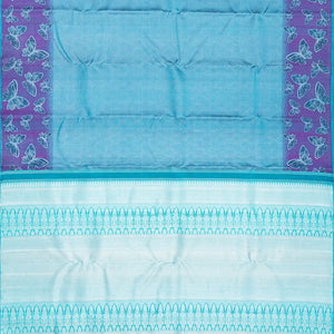 Blue Handloom Kanchipuram Silk Saree With Butterfly Motifs-Blue