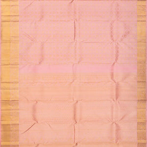 Light Peach Handloom Kanchipuram Silk Saree With Floral Motifs-Light Peach