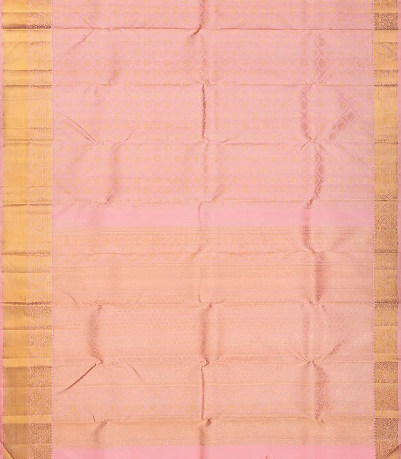 Light Peach Handloom Kanchipuram Silk Saree With Floral Motifs-Light Peach