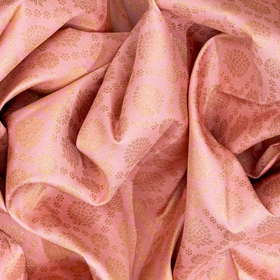 Light Peach Handloom Kanchipuram Silk Saree With Floral Motifs-Light Peach