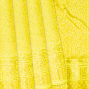 Lime Green Handloom Kanchipuram Silk Saree With Floral Motifs-Lime Green