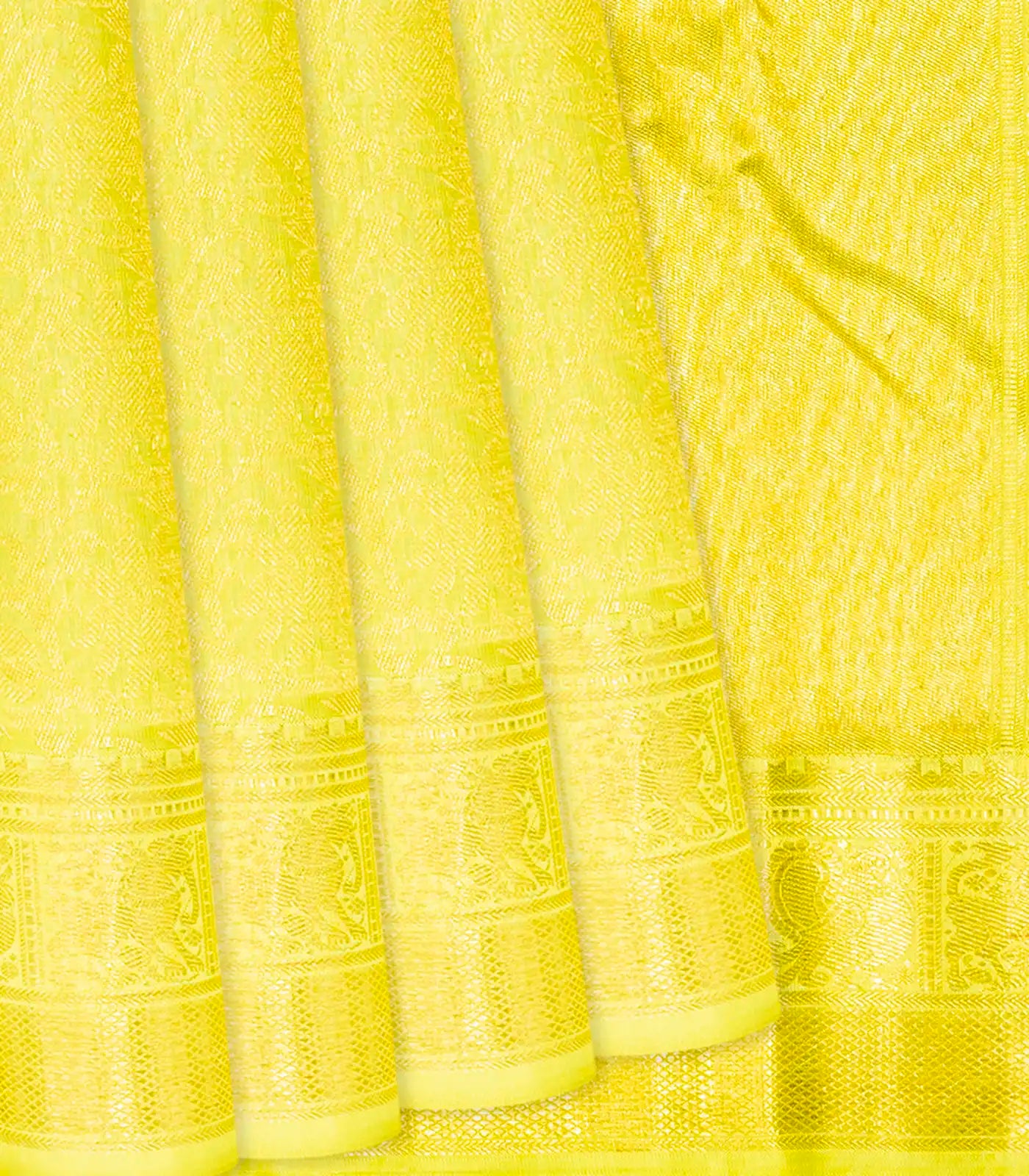 Lime Green Handloom Kanchipuram Silk Saree With Floral Motifs-Lime Green