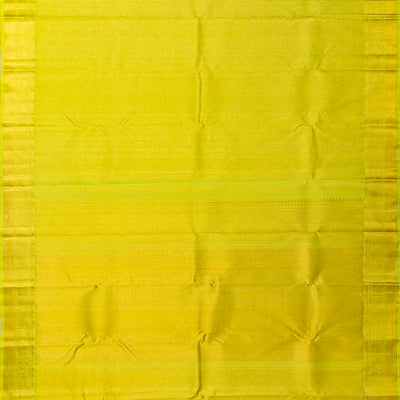 Lime Green Handloom Kanchipuram Silk Saree With Floral Motifs-Lime Green