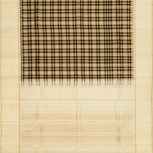 Taupe Handloom Kanchipuram Korvai Silk Saree With Black Checks-Taupe