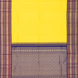 Lemon Yellow Handloom Kanchipuram Korvai Silk Saree With Purple Border-Lime Yellow