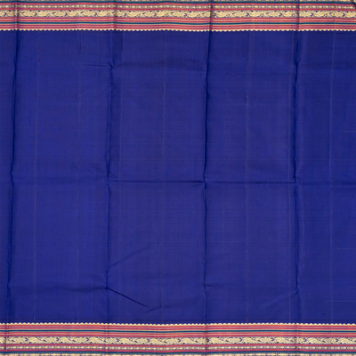 Lemon Yellow Handloom Kanchipuram Korvai Silk Saree With Purple Border-Lime Yellow