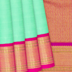 Aquamarine Handloom Kanchipuram Korvai Silk Saree With Pink Border-Aquamarine