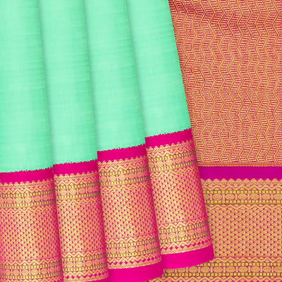 Aquamarine Handloom Kanchipuram Korvai Silk Saree With Pink Border-Aquamarine