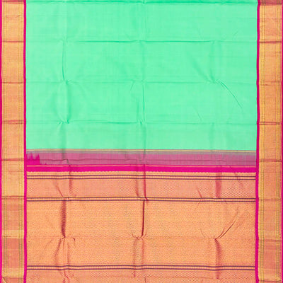 Aquamarine Handloom Kanchipuram Korvai Silk Saree With Pink Border-Aquamarine