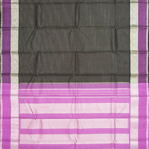 Black Handloom Kanchipuram Silk Saree With Zari Checks-Black