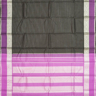 Black Handloom Kanchipuram Silk Saree With Zari Checks-Black