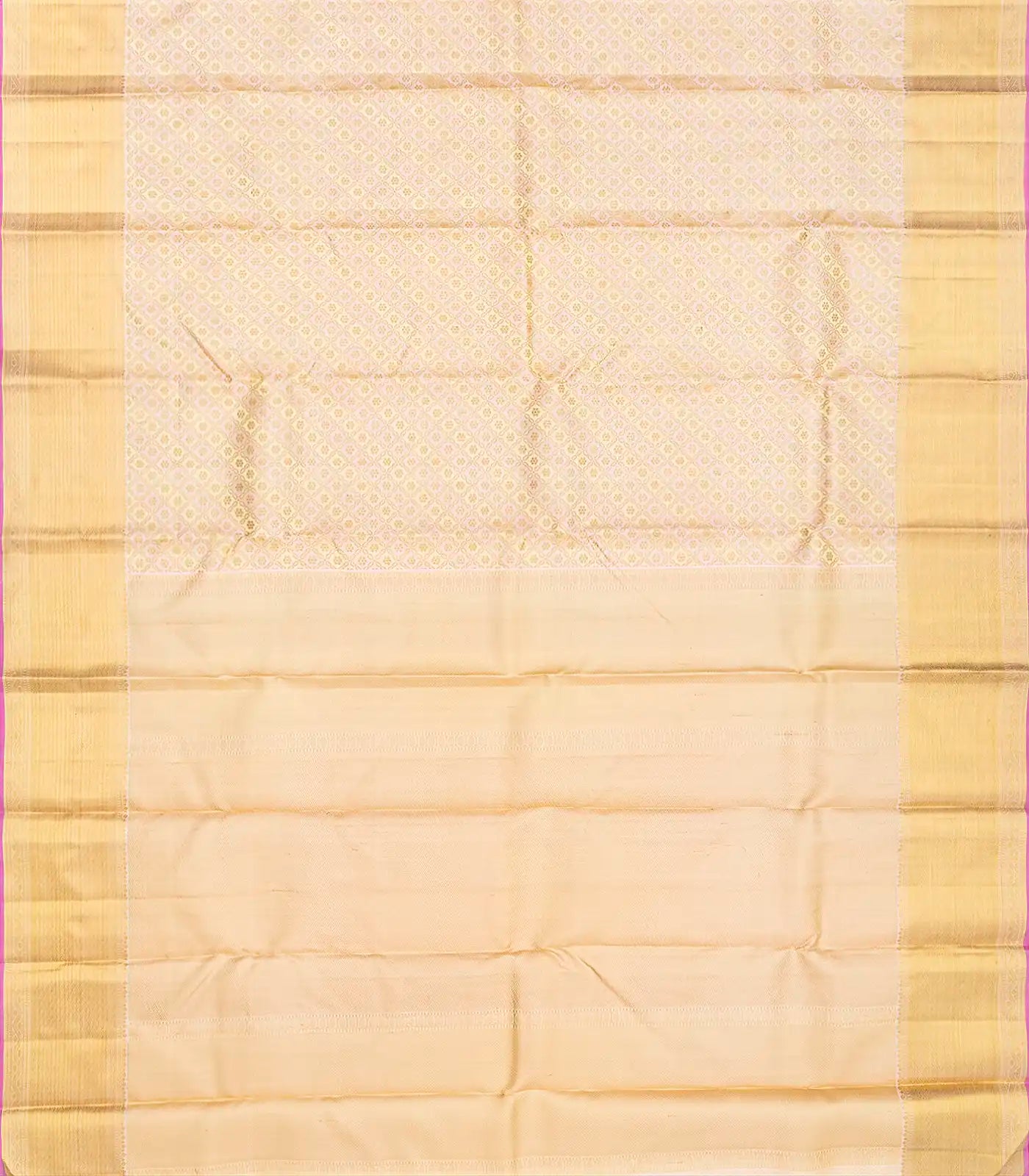 Cream Handloom Kanchipuram Tissue Silk Saree With Floral Jaal Motifs-Cream