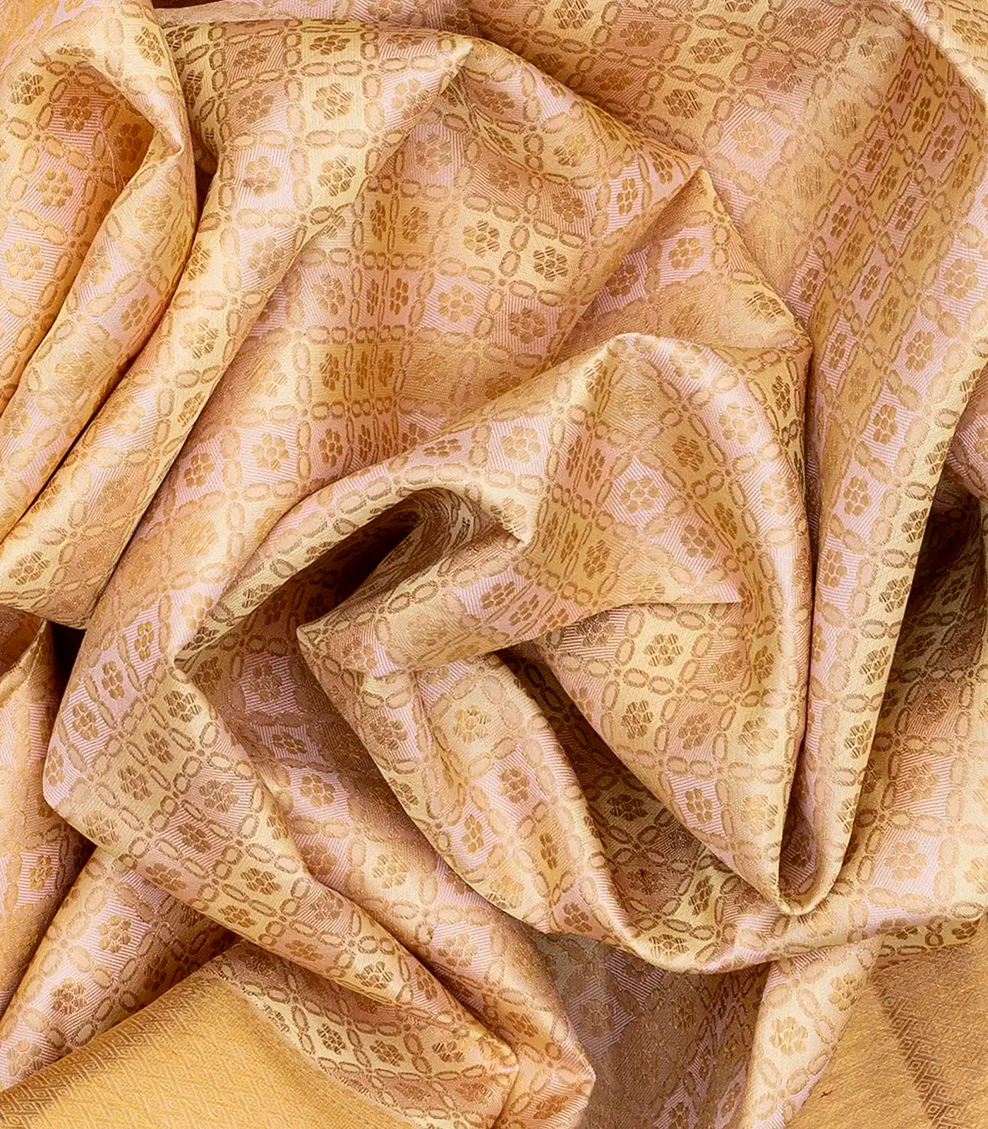 Cream Handloom Kanchipuram Tissue Silk Saree With Floral Jaal Motifs-Cream