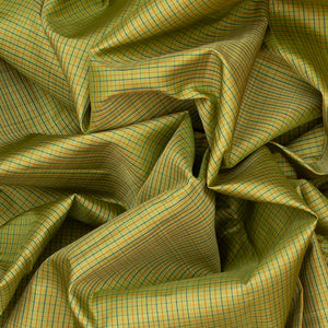 Cardamom Green Handloom Kanchipuram Korvai Silk Saree With Checks -Cardamom Green