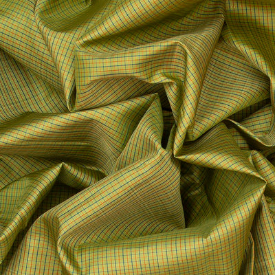 Cardamom Green Handloom Kanchipuram Korvai Silk Saree With Checks -Cardamom Green