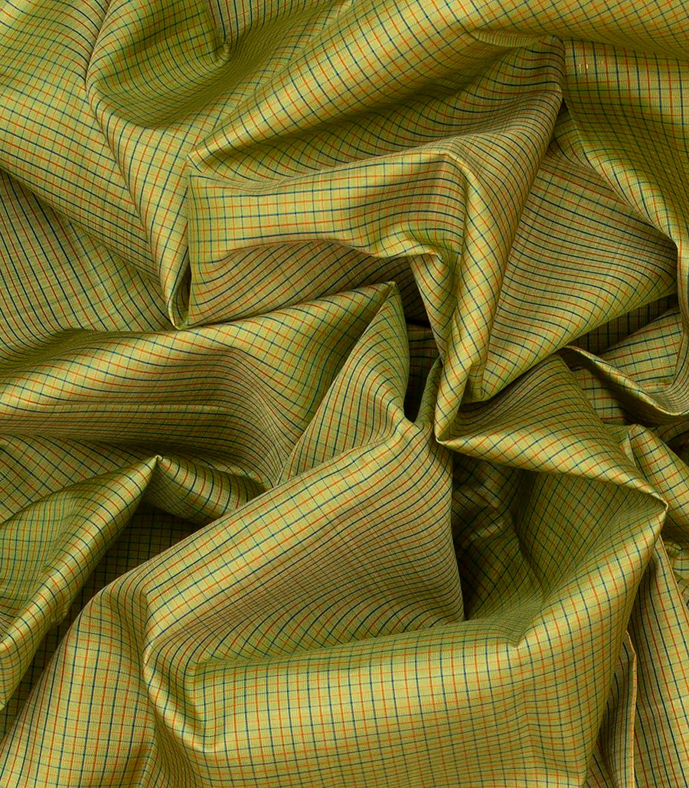 Cardamom Green Handloom Kanchipuram Korvai Silk Saree With Checks -Cardamom Green