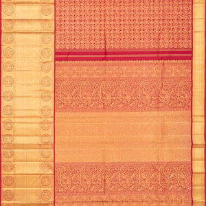 Crimson Handloom Kanchipuram Silk Saree With Horse Motifs-Crimson