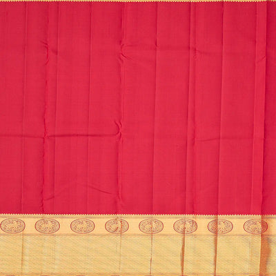 Crimson Handloom Kanchipuram Silk Saree With Horse Motifs-Crimson