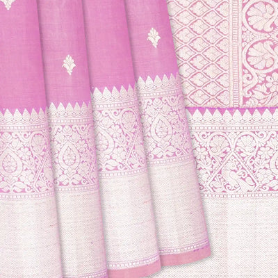 Lavender Handloom Kanchipuram Silk Saree With Floral Buttas-Lavander