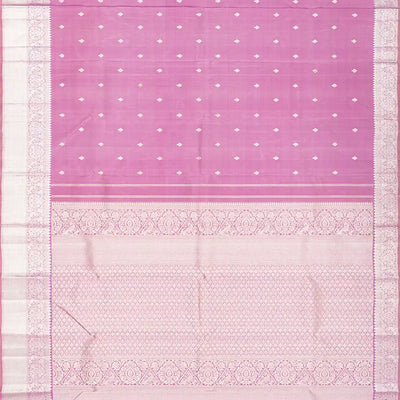 Lavender Handloom Kanchipuram Silk Saree With Floral Buttas-Lavander