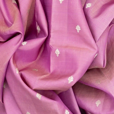 Lavender Handloom Kanchipuram Silk Saree With Floral Buttas-Lavander