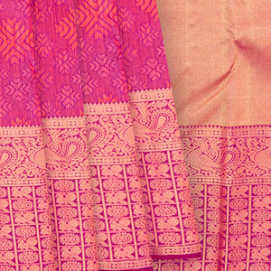 Purple Handwoven Kanchipuram Silk Saree With 'Phulkari' Motifs