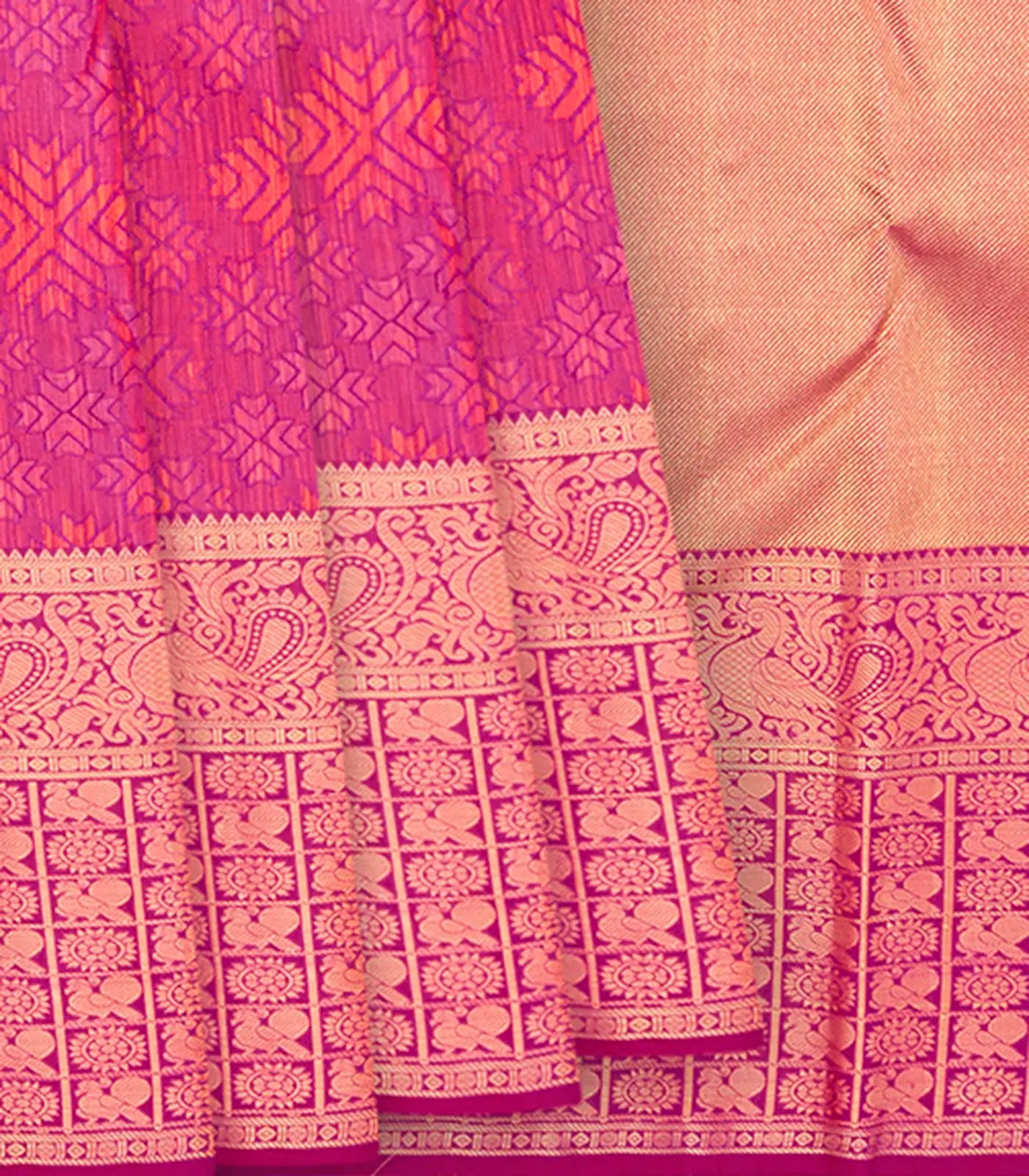 Purple Handwoven Kanchipuram Silk Saree With 'Phulkari' Motifs