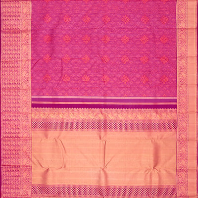 Purple Handwoven Kanchipuram Silk Saree With 'Phulkari' Motifs