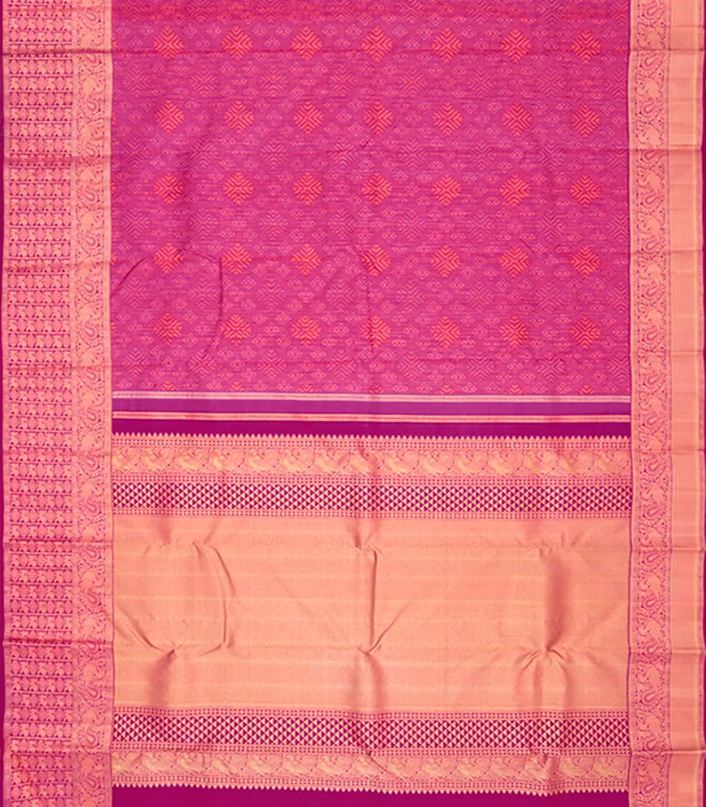 Purple Handwoven Kanchipuram Silk Saree With 'Phulkari' Motifs