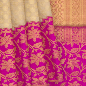 Cream Handwoven Kanchipuram Korvai Silk Saree