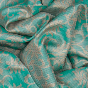Turquoise Handwoven Kanchipuram Korvai Silk Saree With Silver Zari Floral Motifs