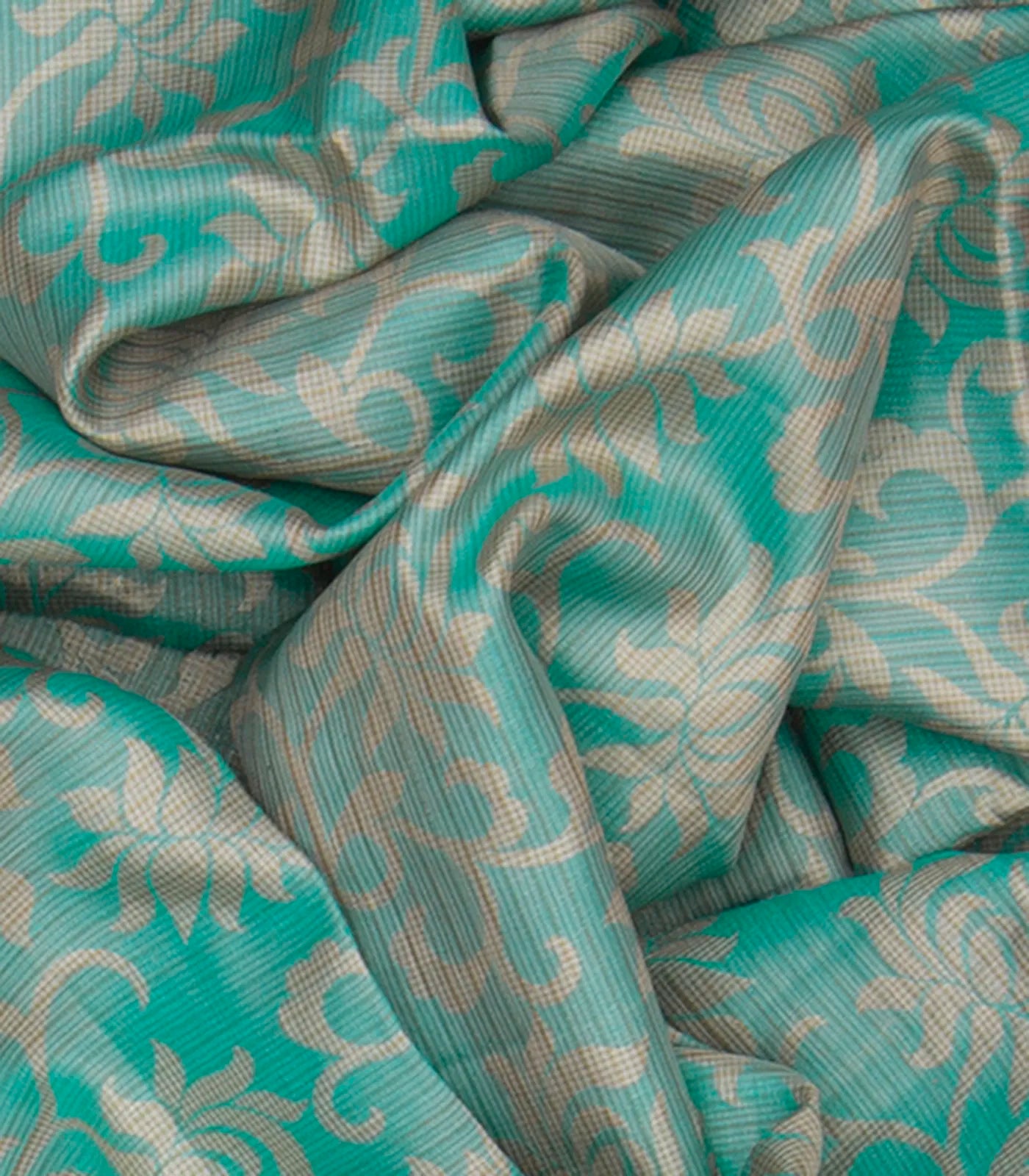 Turquoise Handwoven Kanchipuram Korvai Silk Saree With Silver Zari Floral Motifs