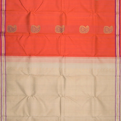 Orange Handwoven Kanchipuram Korvai Silk Saree