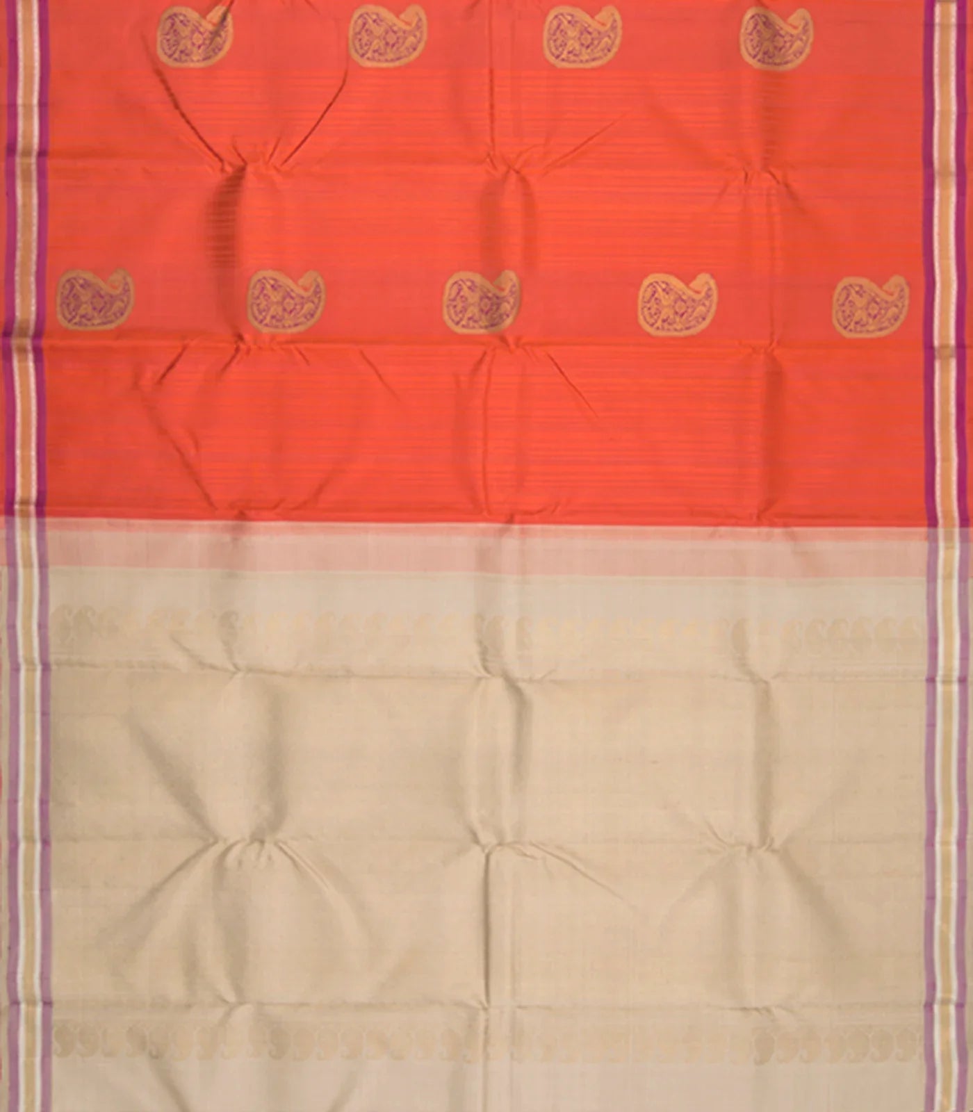 Orange Handwoven Kanchipuram Korvai Silk Saree