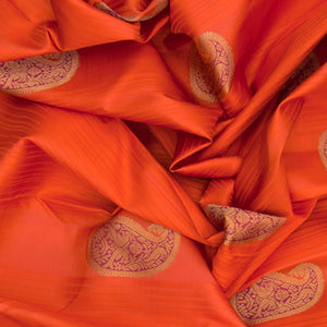 Orange Handwoven Kanchipuram Korvai Silk Saree