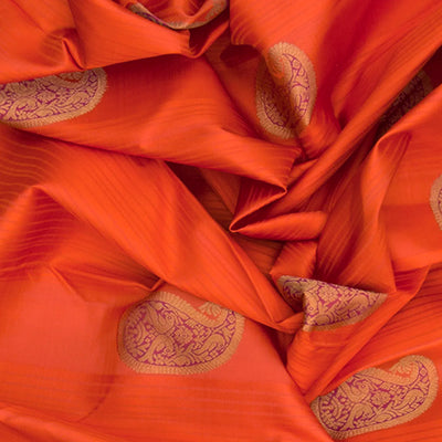 Orange Handwoven Kanchipuram Korvai Silk Saree